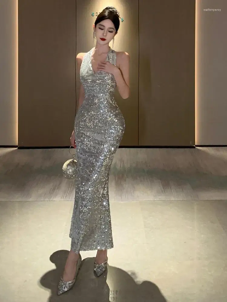 classy elegant silver dress silver dress women Fashion Silver Sparkly Satin Slit New Best Unique Elegant Party Long W bridalsew