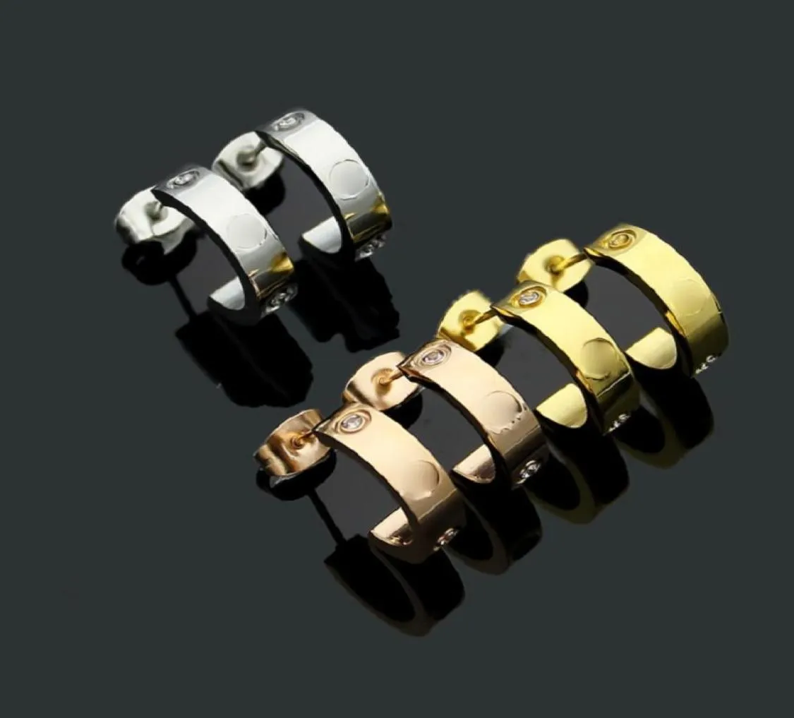Titanium Steel 18K Rose Gold Love Earrings For Women Fashion C Diamond Ring Lady Designer Earrings Jewelry Gift2562954