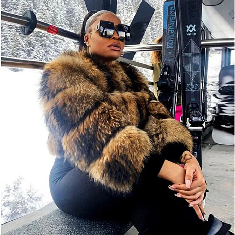 FURE DOMOWE FUAX MAOMOOKONG Super Winter Women Luksus Grube Raccoon Coat 100 Natural Jacket Plus Size Turiety kamizelki żeńskie 231214