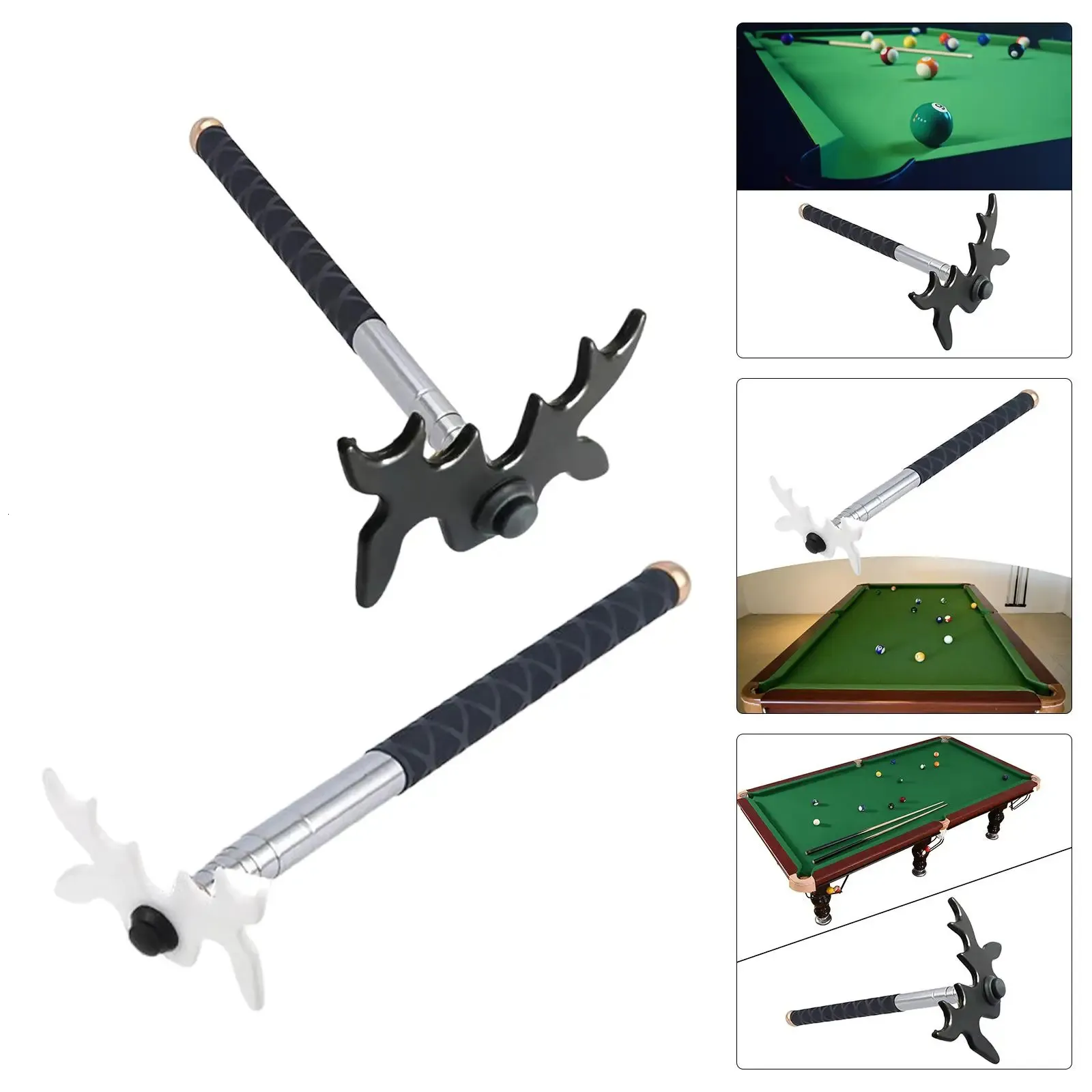 Portable Billiards Pool Cue Stick with Removable Plastic Bridge Head Metal Retractable for Game Pool Table Accessory Competition