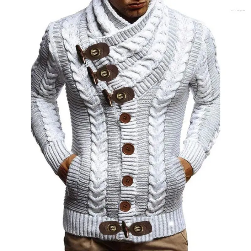 Tracksuits Masculinos Personalidade Brown Pilha Pescoço Skew Button Knit Bottoms Masculino Versão Coreana de Lazer Cardigan Sweater Tendência