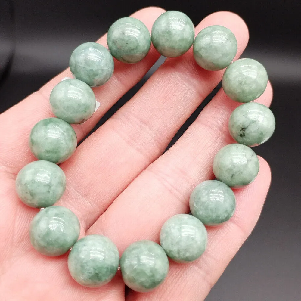 1 st certifierad oljig grön naturlig typ A Jade Jadeite snidade 13 mm pärlarmband