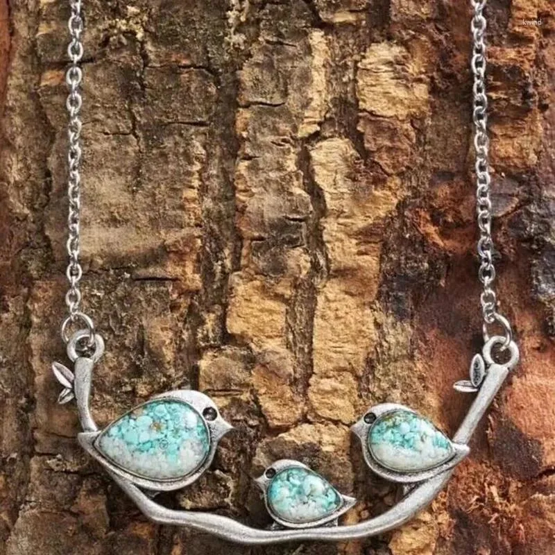 Pendant Necklaces Boho Vintage Ethnic Little Bird Sparrow Necklace Simple Branch Metal Silver Color Chains Jewelry Wholesale