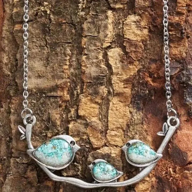 Kolye Kolye Boho Vintage Etnik Küçük Kuş Serçesi Kolye Basit Şube Metal Gümüş Renk Zincirleri Takı Toptan