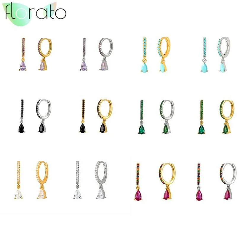 Colorful CZ Crystal Hoop Earrings Set 925 Sterling Silver Huggies Earrings for Women Skinny Rainbow Classic Charming190z