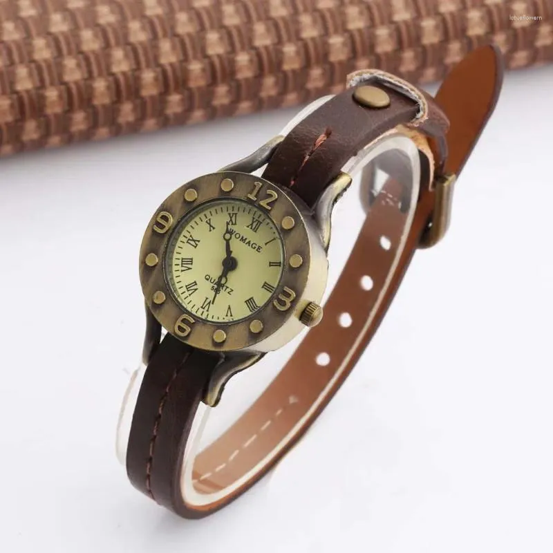 Relógios de pulso Womage relógios femininos moda vintage relógio pulseira de couro quartzo relógio de pulso feminino dames horloges montre femme hodinky