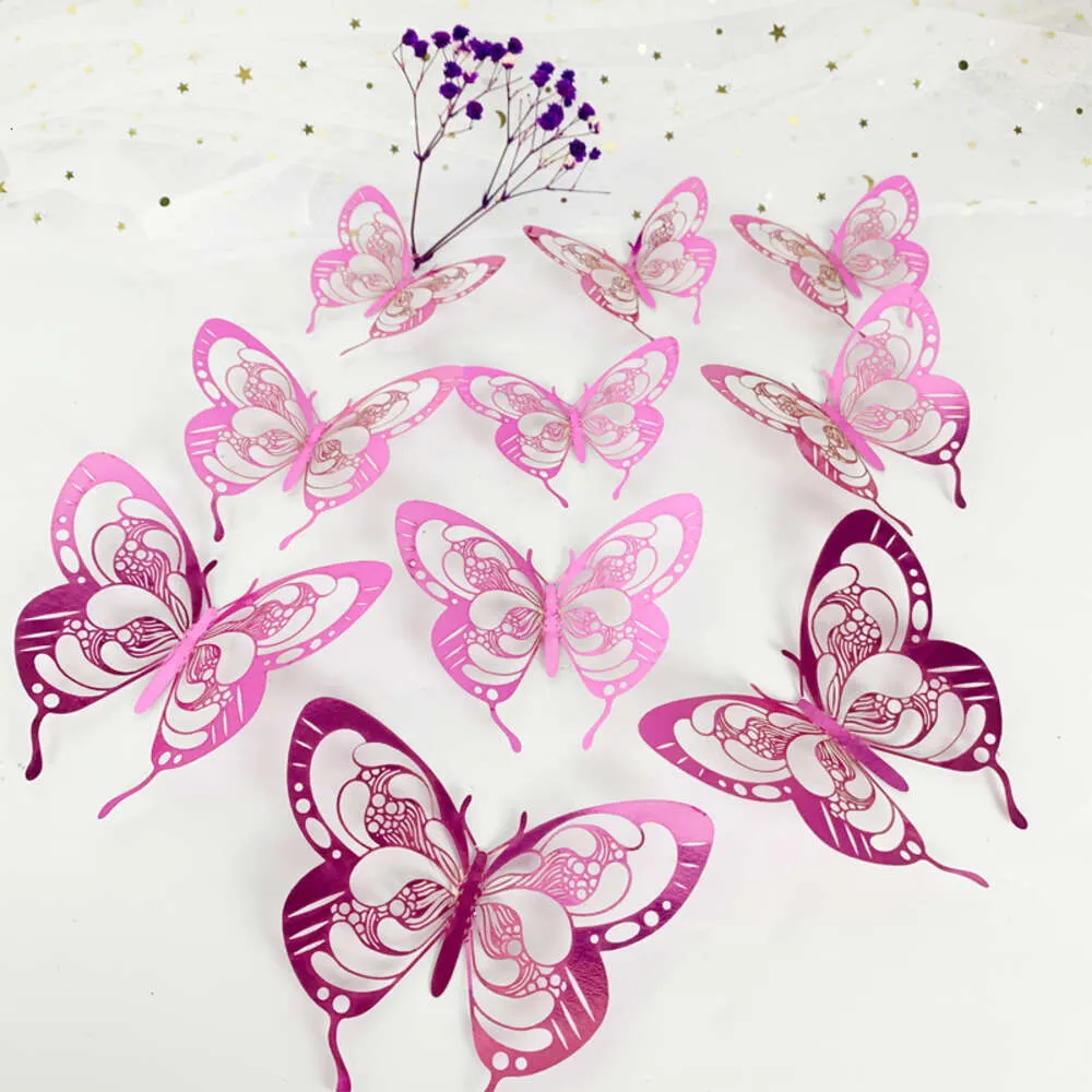 Autocollant mural papillon creux 3D, 12/24 pièces, pour décoration de maison, pour chambres d'enfants, décor de fête de mariage, réfrigérateur papillon