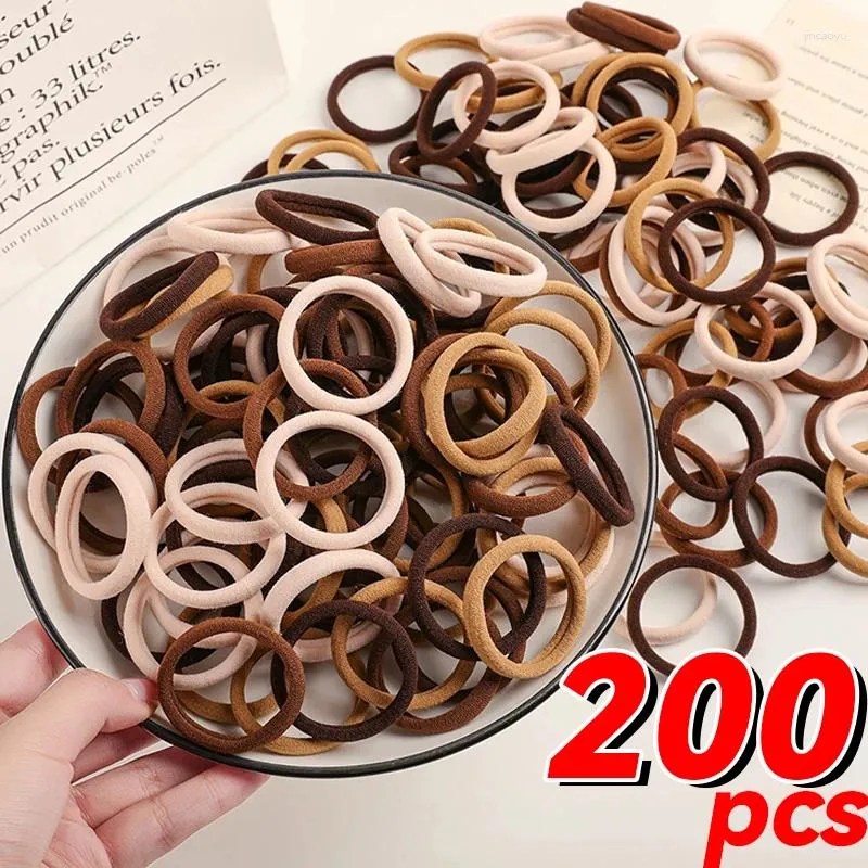 Accessoires pour cheveux 20-200pcs Anneaux de corde en nylon de base Kid Sweet Girls Kaki Brown Haute élastique Porte-queue de cheval Cravates Bandeaux 4.5cm