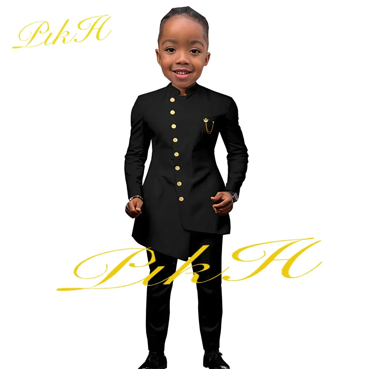 Tute Abito nero per ragazzi Smoking da sposa Giacca stile indiano Pantaloni 2 pezzi Abito da festa per bambini Moda Slim Fit Abbigliamento per bambini 231213