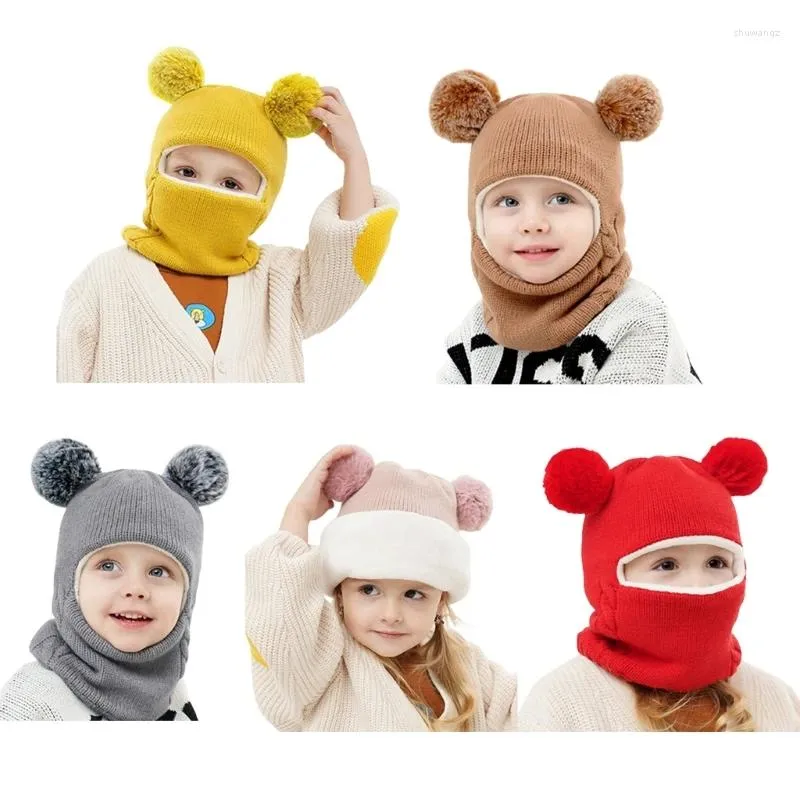 Basker 2-7 snöhattar barn öronflap beanie småbarn vinter hatt fleece fodrad randen öronflikar