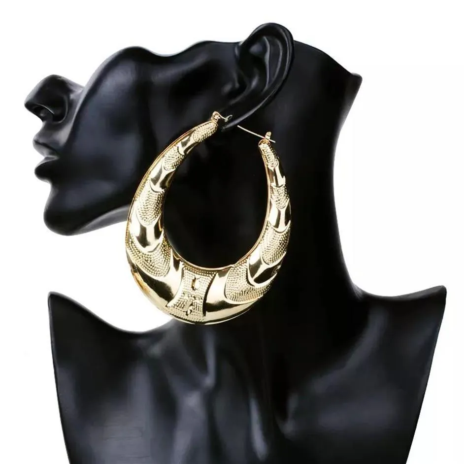 Boucles d'oreilles en bambou pour femmes, grand cercle en métal doré, bijoux à la mode Hip Hop exagéré, 273z