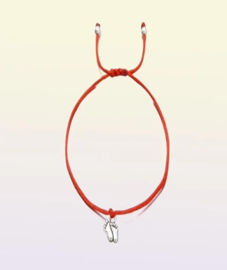 20pcslot Lovely Double Feet Family Wish Armband Simple Red String Charms Gift6788425