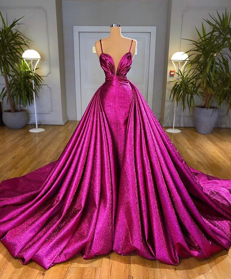 Arabic Aso Ebi Purple Prom Dress Beaded Sleeves Crystals V Neck Evening Gowns Feather Birthday Engagement Custom Made YD