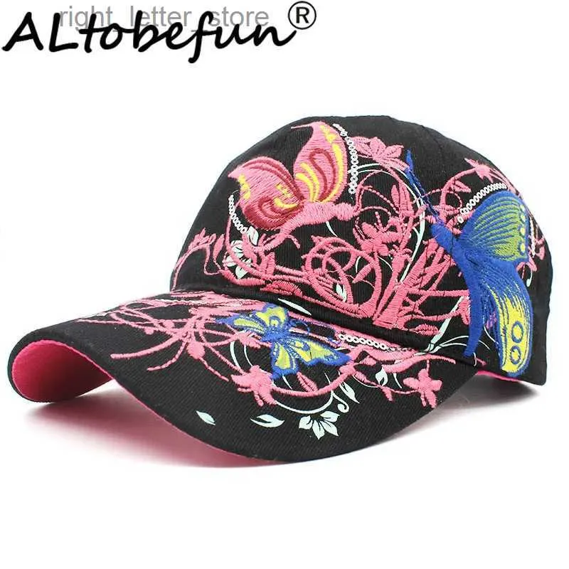 Ball Caps ALTOBEFUN Fashion Spring Summer Women Sun-shading Butterfly Embroidery Baseball Cap Lady Girl Hip Hop Hat Feminino AD904 YQ231214