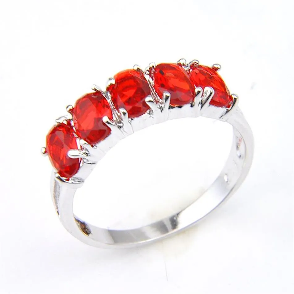 Anillo de mujer, joyería Luckyshine, Plata de Ley 925 plateada, gemas ovaladas de granate rojo, anillos de compromiso para mujer, joyería de boda R256f