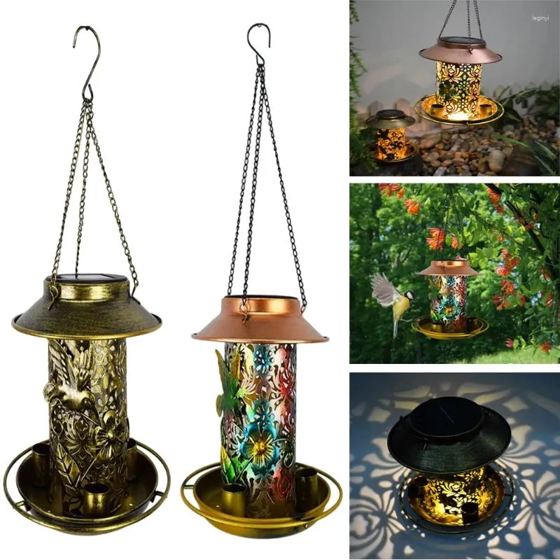 Other Bird Supplies Outdoor Hanging Solar Feeder LED Lamp IP55 Waterproof Drinker Bronze Metal Tray Garden Yard Decor