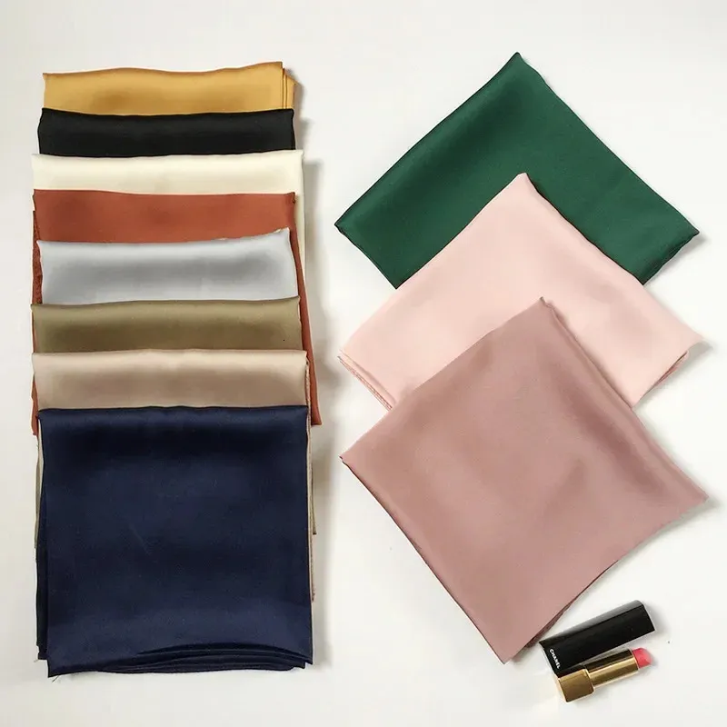 Halsdukar Fashion Solid Kerchief Women Head Scarf For Hair Pink Green White Silk Neck Scarfs Female 70cm*70cm Square Bandanas Lady Scarves 231214