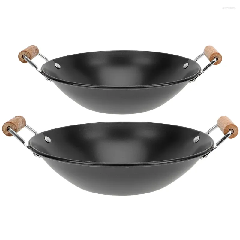 Pans 2 Pcs Stainless Steel Griddle Kitchen Supply Frying Nonstick With Lid Noodle Cooking Pot Wooden Stove Dry Metal Individual
