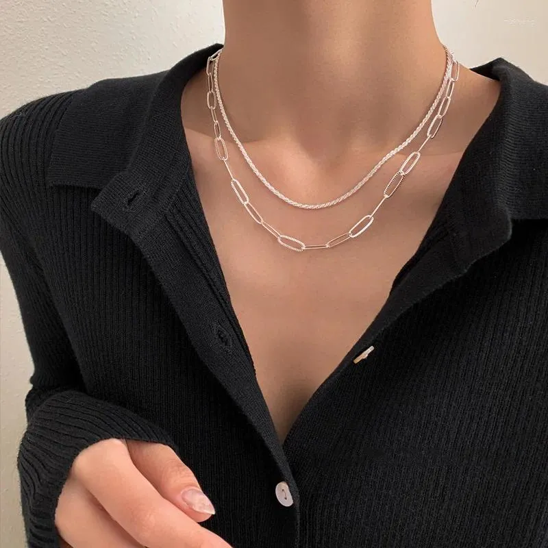 Ciondoli Collana in argento sterling 925 Catena con flash luminoso Rettangolo geometrico Girocollo per le donne Gioielleria raffinata Temperamento Clavicola