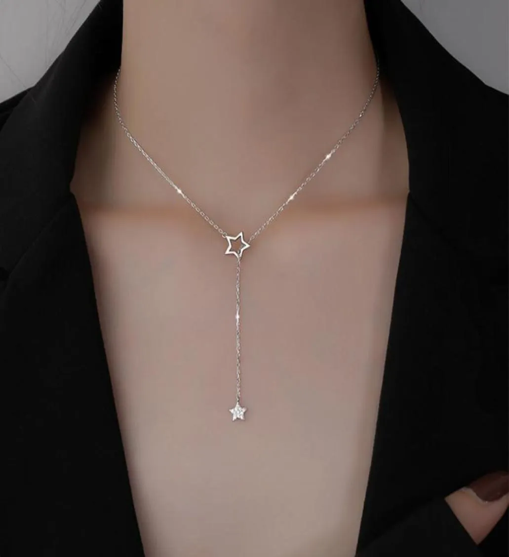 Flashing Diamond Star Necklace Hollow Design Female Tassel Clavicle Chain Model Simple Temperament1360272