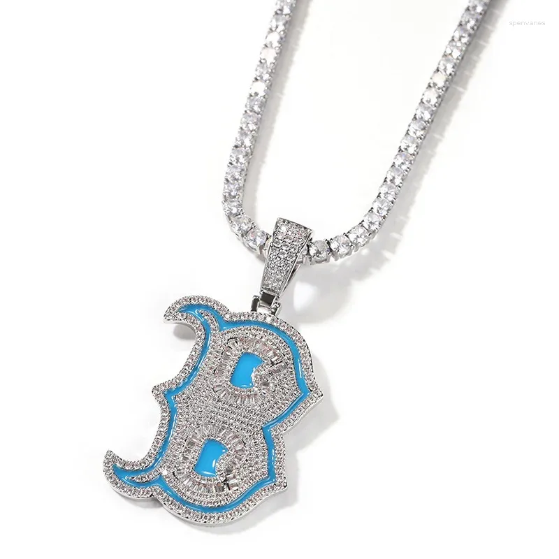 Pendentif Colliers Hip Hop 3A CZ Pierre Pavée Bling Glacé Lumineux Lettre B Pendentifs Pour Hommes Rappeur Bijoux Goutte