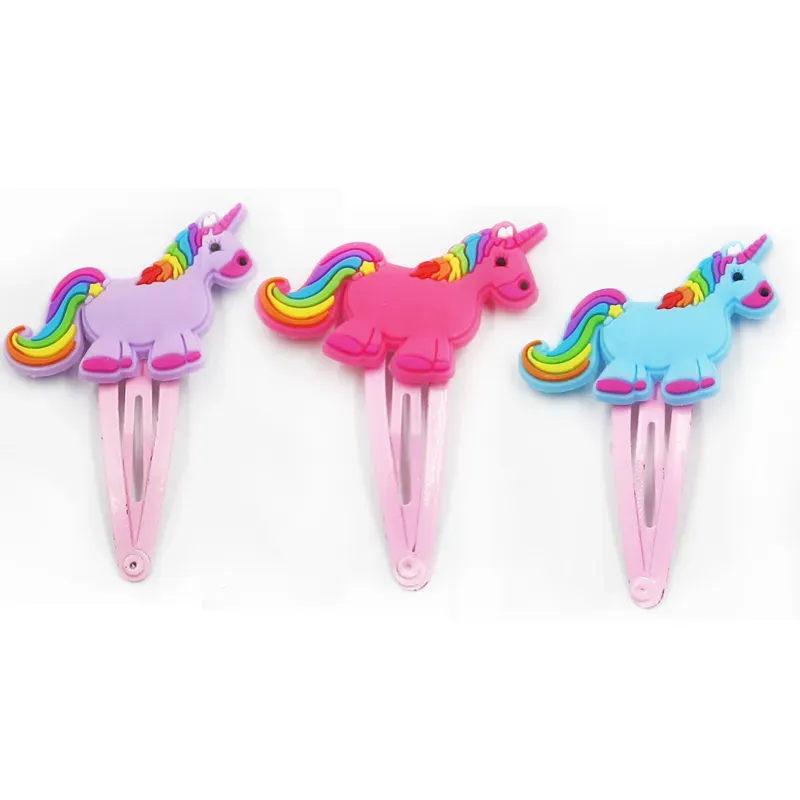 Cute Girls cartoon horse Clip Baby Kids Barrettes PVC BB Pink Hairpins Children Hair Accessories Lovely Gifts Decor M2216