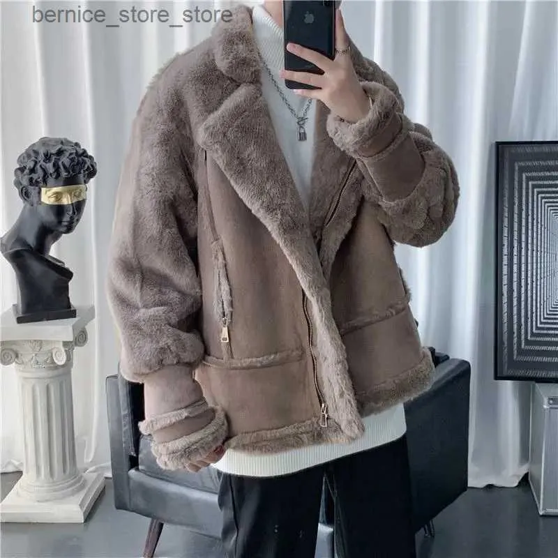 Men's Fur Faux Fur Winter Thick Jacket Men's Parka Warm Fashion Casual Short Coat Men Streetwear Korean Cotton Fur Coat Mens Clothes S-3XL Q231212