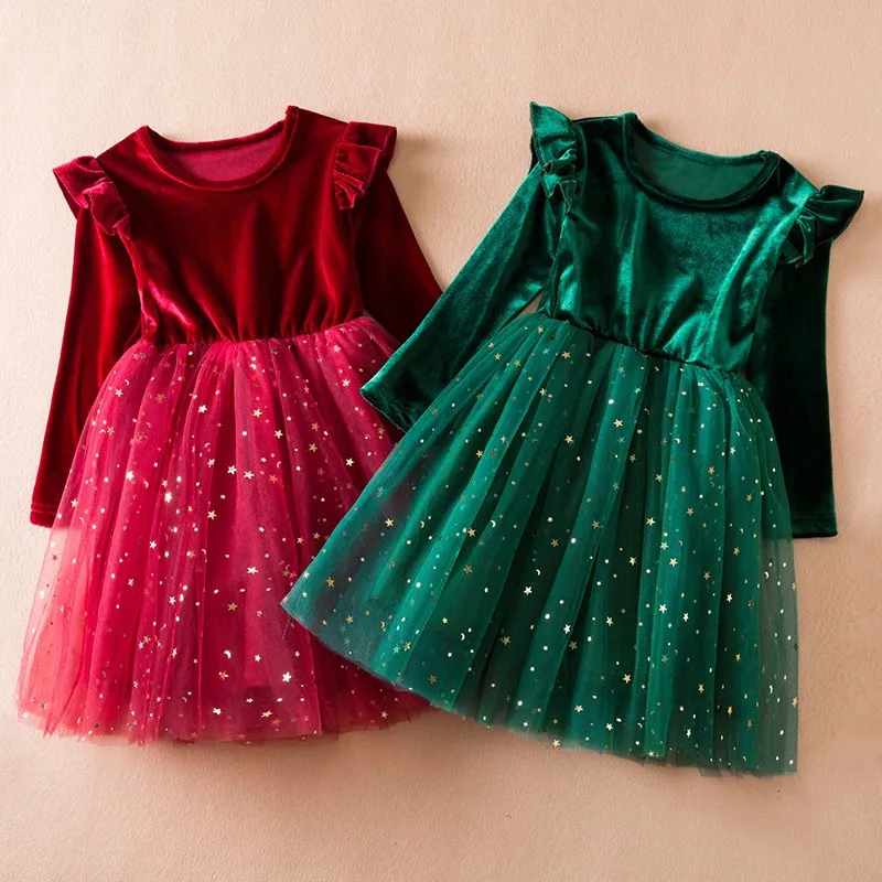 Flickaklänningar Autumn and Winter Girls Fashion Dress 38 Year Fluffy Picture Princess Long Sleeved Childrens Christmas Dress Sequin Clothing 231214