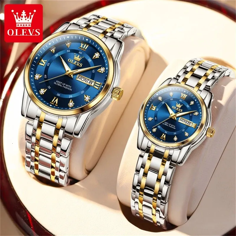 Montres-bracelets OLEVS 5513 Couple montres paire pour hommes et femmes de luxe en acier inoxydable étanche Quartz montres mode amoureux montre ensemble 231213