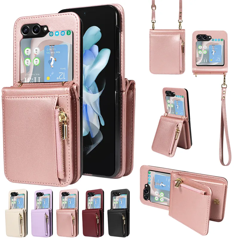 Luxury Crossbody Zipper Vogue Phone Case for Samsung Galaxy Folding Z Flip5 Fold5 5G Wristband Bracelet Multiple Card Slots Leather Wallet Chain Bracket Fold Shell