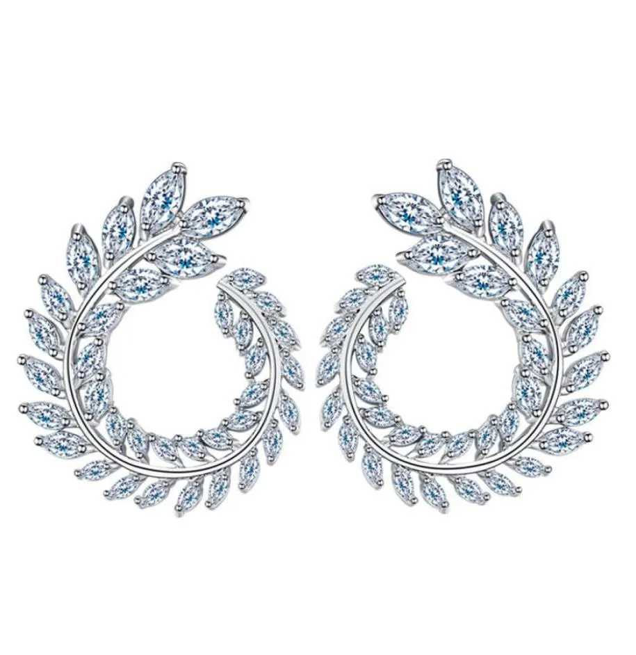 Elegant Hoop Jewelry Earrings Leaf Circle AAA Cubic Zirconia Copper White CZ Earring For Women Party Diamond Graceful Earrings Bri3949307