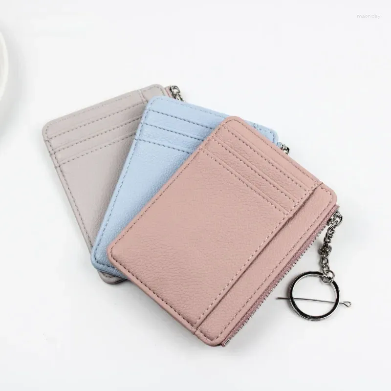 Card Holders Ultra-thin Zipper Bag Lychee Print Mini Change With Multiple ID Holder Simple And Generous