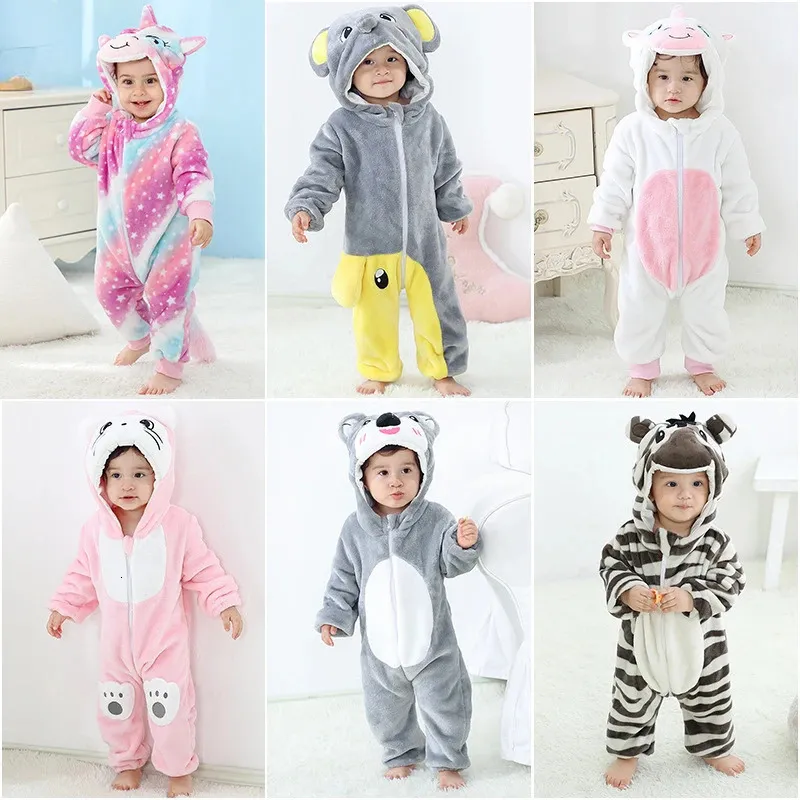 Комбинезоны для новорожденных, Зимние милые комбинезоны с рисунком зебры, слона и животных, комбинезоны для мальчиков и девочек, пижамные костюмы с длинными рукавами и единорогом 231213