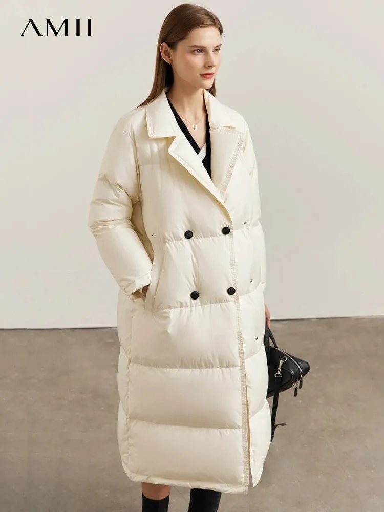 Parkas femme AMII minimalisme doudoune femmes hiver épaissir chaud solide ample mode col rabattu vêtements longs hauts 12270486 231213