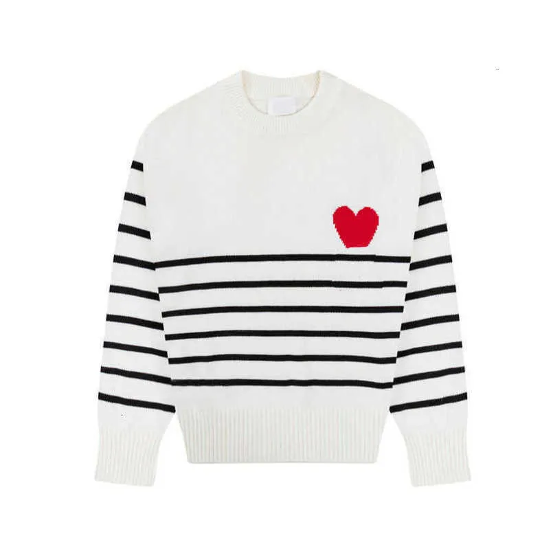 Amis tröja unisex lyx paris designer randig rund hals sköldpaddhals jumper france mode mäns ett brev rött hjärta tryckt casual bomulls hoodie kvinnors drag 999z