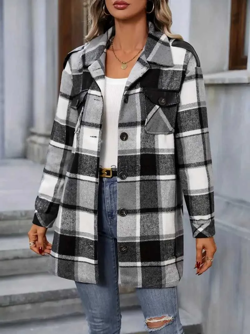 Women's Blouses Shirts Plaid Shirt and Blouses for Women Casual Jacket Loose Long Sleeve Plaid Shacket for Spring and Fall Women's Clothing New 2023 YQ231214