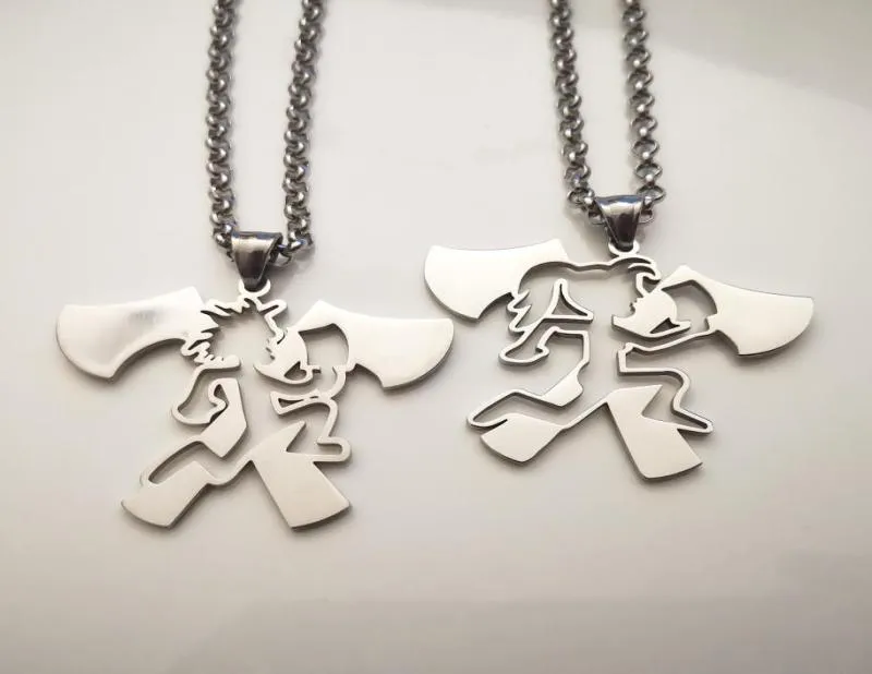 ワンペアシルバートーンダブルハチェットペンダントICP Twiztid Elopement Music Charms Men Men Rolo Chain Fashion Necklace 4mm 24 Inch1272568