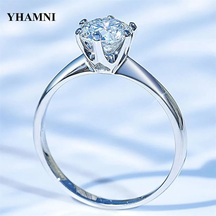 Yhamni z certyfikatem luksusowy Solitaire 1 0CT Diamond Wedding Ring Original Pure 18K White Gold Moissanite Pierścienie dla kobiet KR0182986