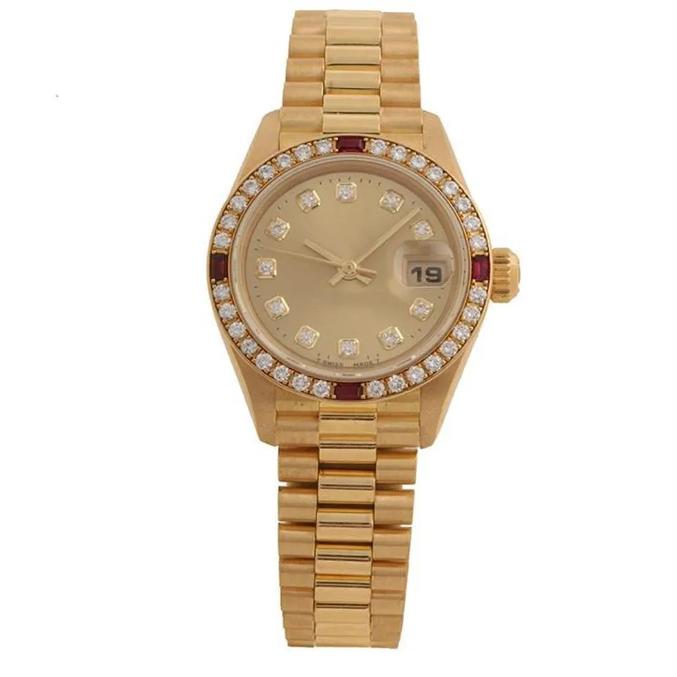 Новые женские автоматические механические часы с сапфировым стеклом 69178 золотые бриллиантовые часы для девочек 26 мм349T