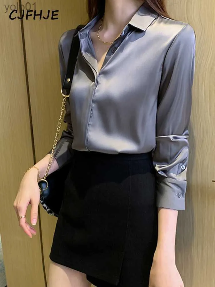 Damesblouses Overhemden CJFHJE Rode Zijden Damesoverhemd Lange Sle Satijn Mode Paarse Blouses Fe Effen Kleur Basic Elegant Lady Tops Grijs OL ClothingL231214