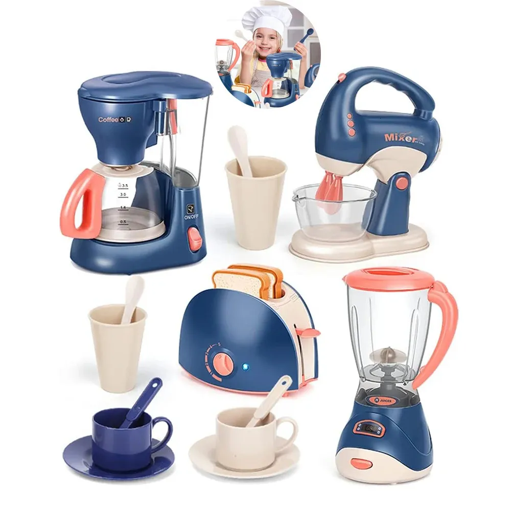 Kitchens Play Food Mini Household Pretend Kitchen Appliances Toy Set with Coffee Maker Machine Blender Mixer and Toaster for Kids Gifts 231213