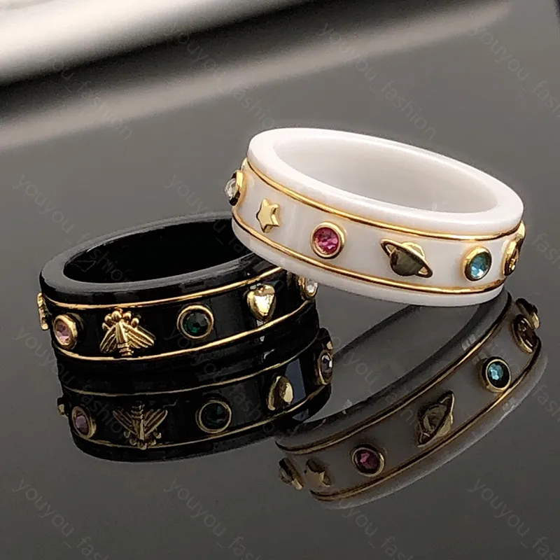 Luxury White Ceramic Rings For Women Fashion 18K Gold Plated Designer Jewelry Mens Love Rings Gems Mounting 925 Silver Party Wedding Gifts With Box -3