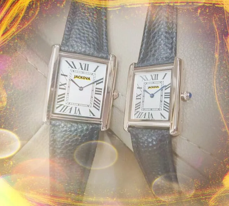 Para kwadratowy rzymski mecz automatyczny kobiety zegarki luksusowy moda czarna brązowa skórzana opaska kwarc ruch zegarowy seria zbiorników chłodna łańcuch bransoletka Prezent na rękę