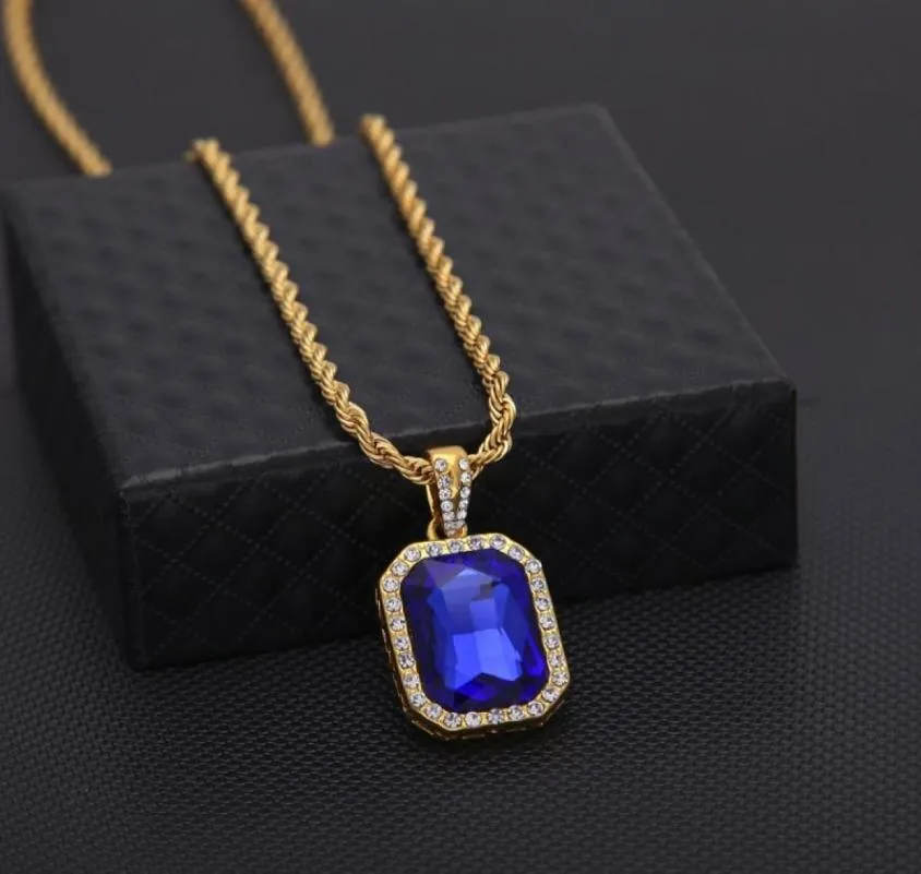 Mens Mini Ruby Pendant Necklace Gold Cuban Link Chain Fashion Hip Hop Necklaces Jewelry for Men Gift5461008