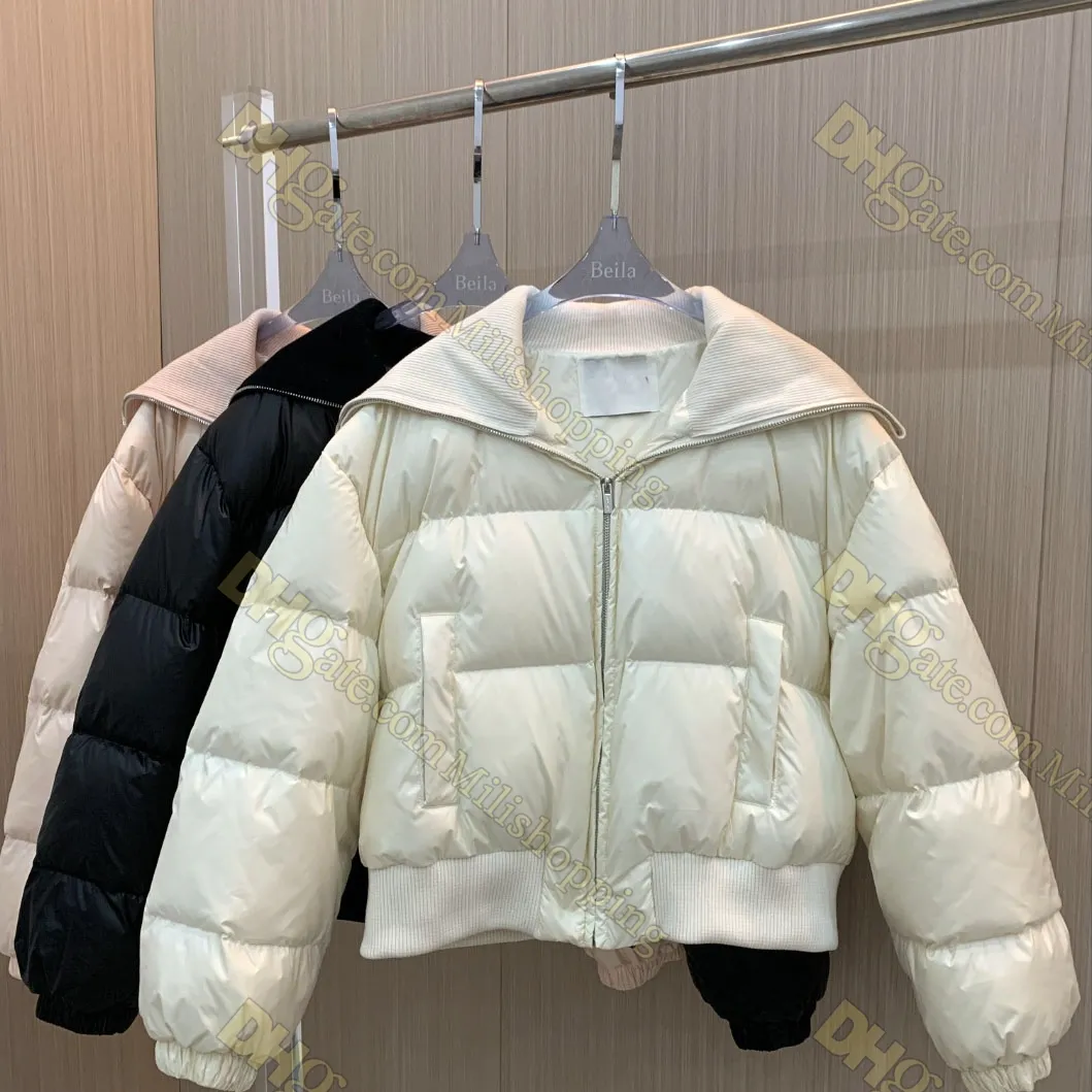 Women Designer Miu Coat Knit Lapel Letter Print Short Padded Warm