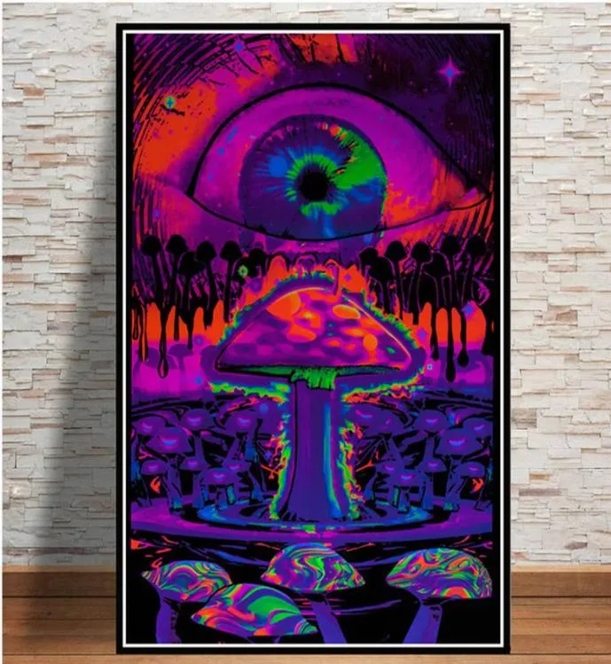 Abstrato blacklight pinturas arte psicodélico trippy poster imprime parede moderna lona fotos para sala de estar decoração casa 9050873