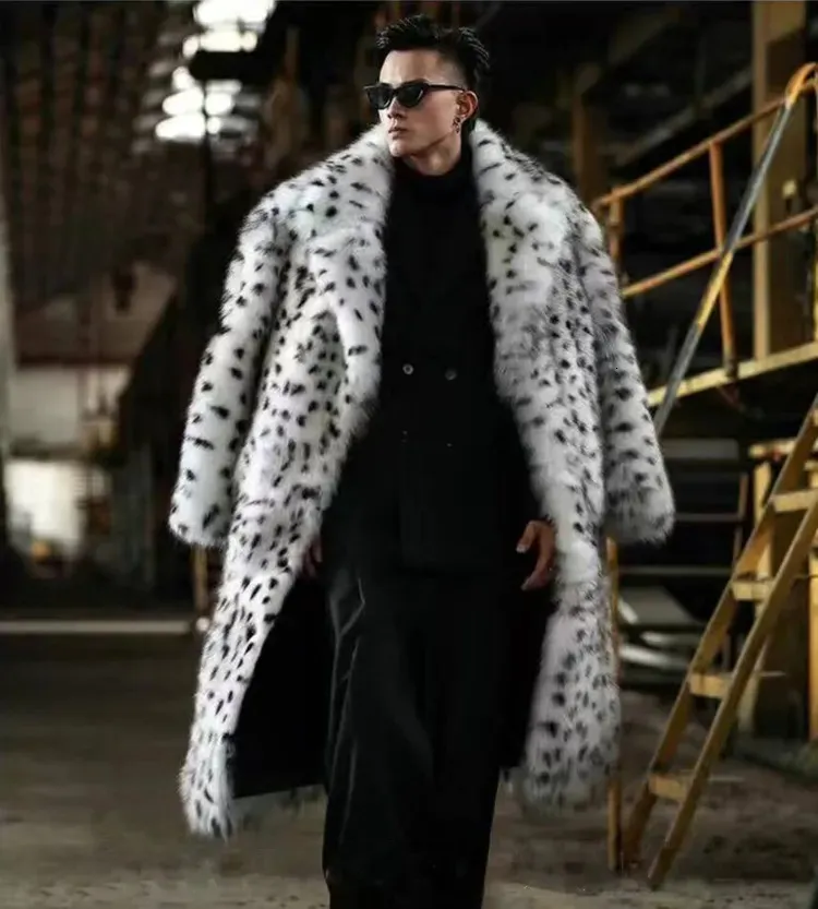 Men's Fur Faux Fur leopard print fur integrated man coat long suit collar imitation fox fur coat trend winter warm fur jacket 231213