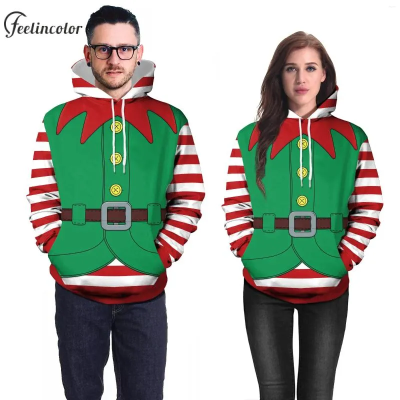 Men's Hoodies Elf Christmas Holiday Couple Ugly Hoodie 3D Print Hood Pullover Oversized Elk Streetwear With Pocket Adult Warm Clothes