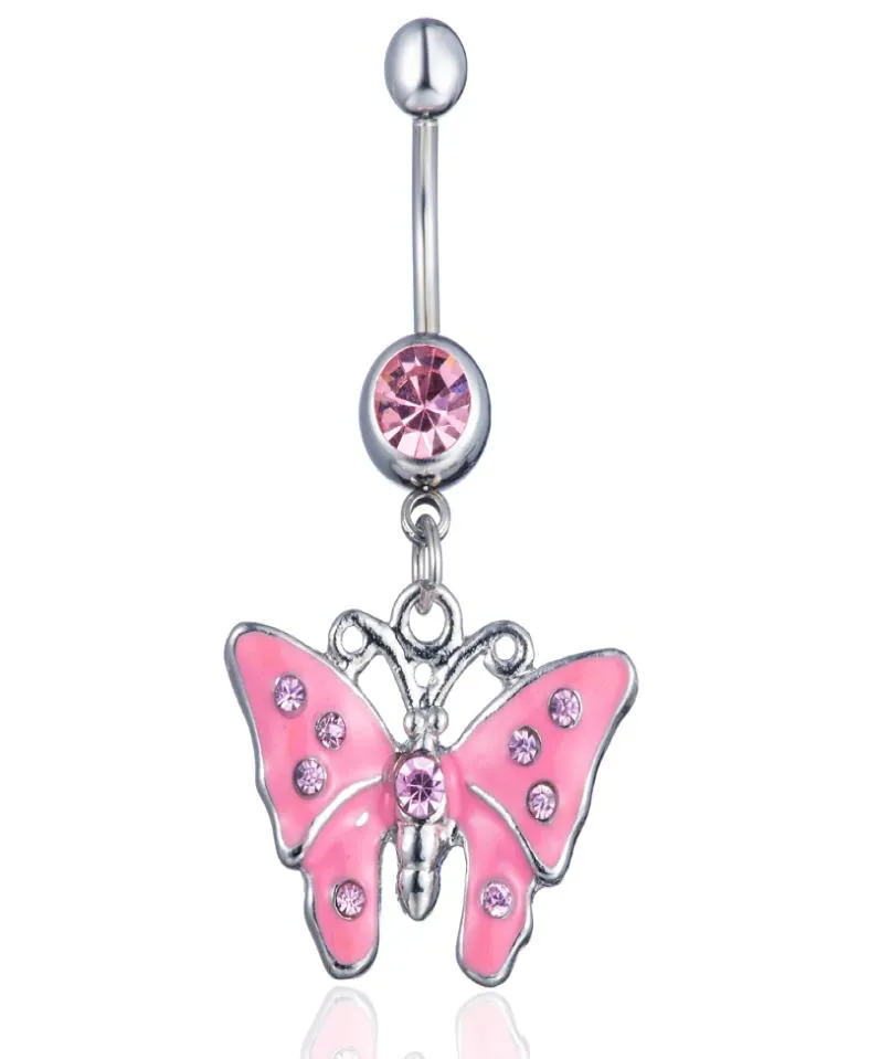 D0235 3 colores Color rosa Bonito anillo para el vientre estilo mariposa con piercing para el cuerpo, joyería para el ombligo2403806