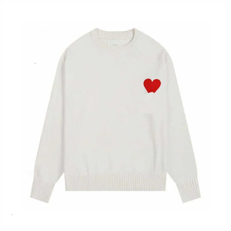 Amis erkek hırka paris moda tasarımcısı amistned sweater hoodie işlemeli kırmızı kalp düz renk yuvarlak boyun uzun kollu gömlekler jumper erkekler kadınlar çeken knv8